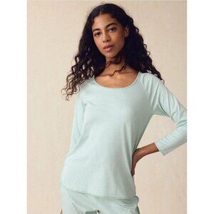 Lake Womens Green White striped Pajama top size Large Pima Cotton Sleepwear